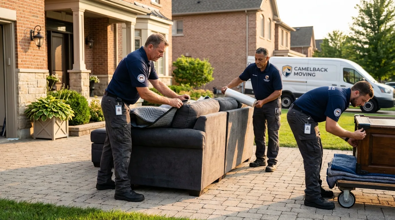 Large estate moving crew wrapping furniture in Mendham, NJ