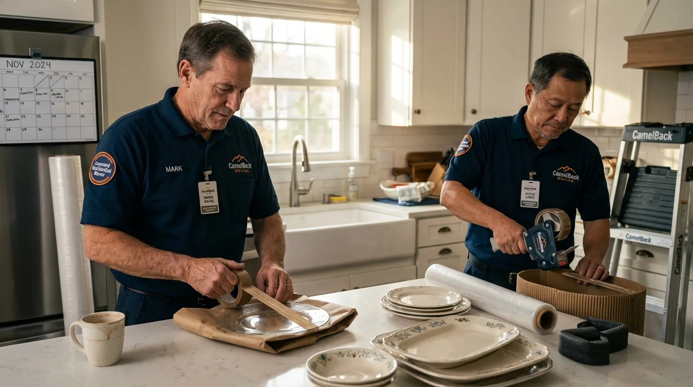 Professional crew packing kitchen dishware in Mendham, NJ